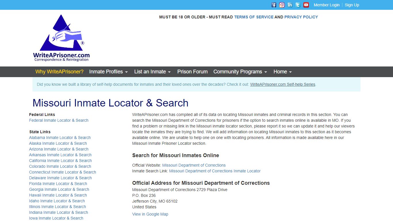 Missouri Inmate Locator & Search | WriteAPrisoner.com